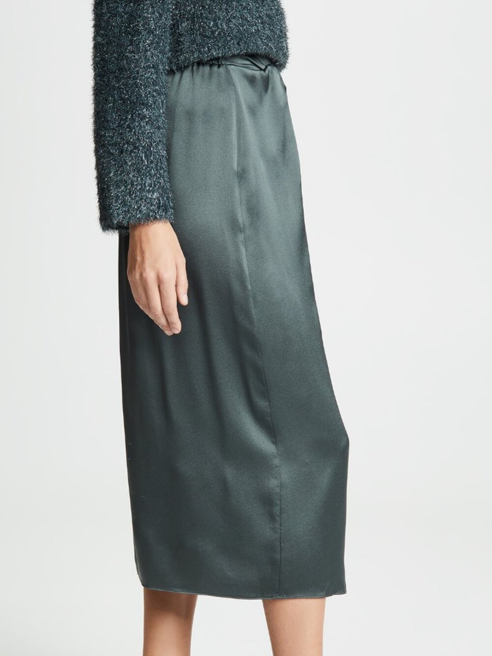 NWT Vince Knot Paneled Silk Satin Midi Skirt in Mineral Stone Green Size XS $325 - Picture 3 of 16